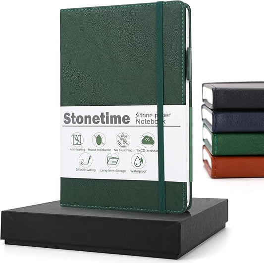 Stone Paper Notebook for Women Men, Waterproof Notebook Hardcover Executive Journal, Ruled Notebooks for Writing, Business, Work & School, 160 Pages Notebook with Gift Box (B5 Green)