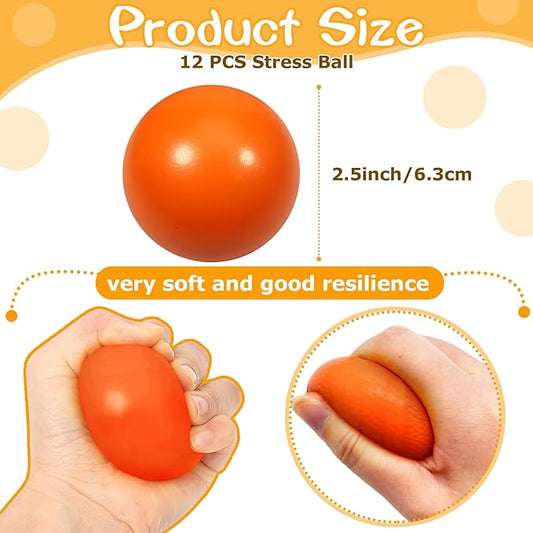 12 Pcs Orange Foam Stress Ball Squeeze Stress Relief Balls for Kids and Adults Hand Exercise Sensory Relief Toys for Anxiety ADHD Autism (Orange)