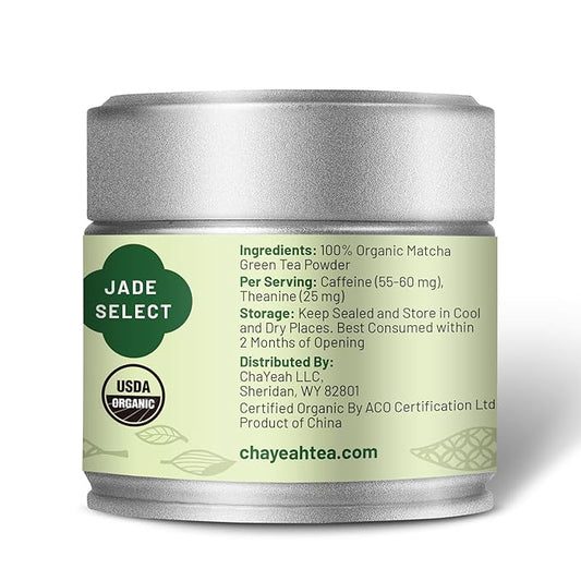 CHAYEAH, Jade Select Matcha – Organic Ceremonial Grade Matcha Green Tea Powder for Lattes & Everyday Matcha, First Harvest (1.06 oz Tin)