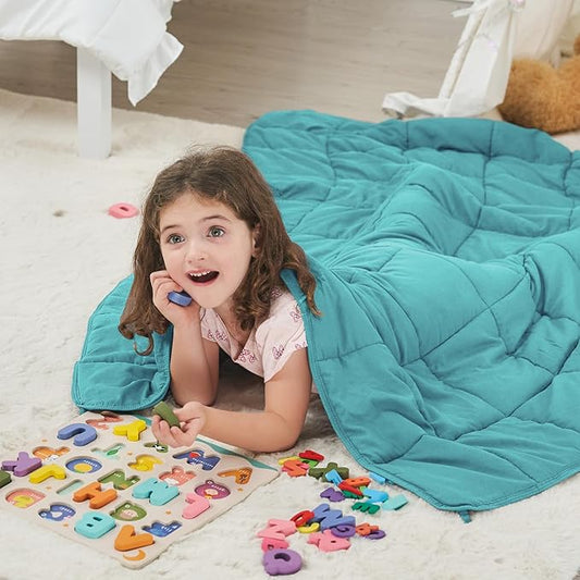 Weighted Blanket Kids (10lbs, 40"x60" Throw Size) - Cooling and Soft Heavy Blanket for 80-120lbs with Premium Glass Beads - Breathable Thick Blankets for All-Season Sleeping Comfort - Teal