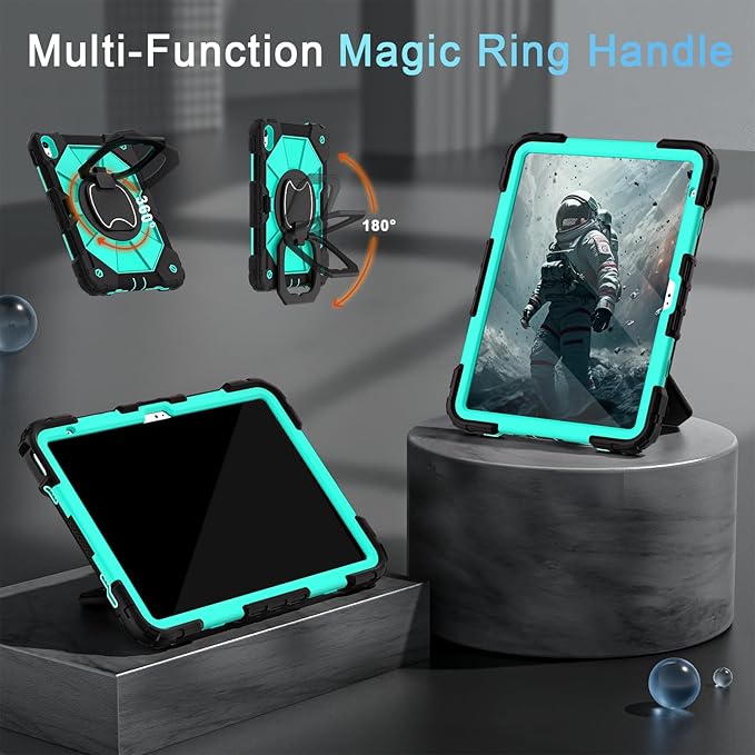 Case for iPad (A16) 11th/10th Generation 2025/2022,Kids Friendly iPad Case 10th Generation with Rotating Stand Screen Protector,Shockproof Cover for i Pad 11.0/10.9 Inch C ase,Black Mint