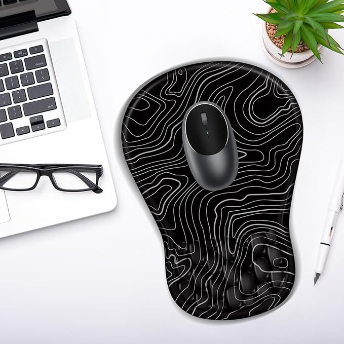 Ergonomic Mouse Pad with Wrist Rest Support, Mousepad with Comfortable Memory Foam Wrist Rest and Non-Slip PU Base for Pain Relief, Computer, Laptop, Office, Home (Topographic Map)