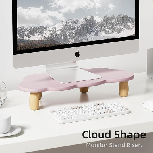 Monitor Stand Riser,Cloud Shape Wood Computer Monitor Stand, Monitor Stand Riser, Multi-Purpose Desktop Organizer Riser for Computer,Laptop,Printer,TV,Purple, Black