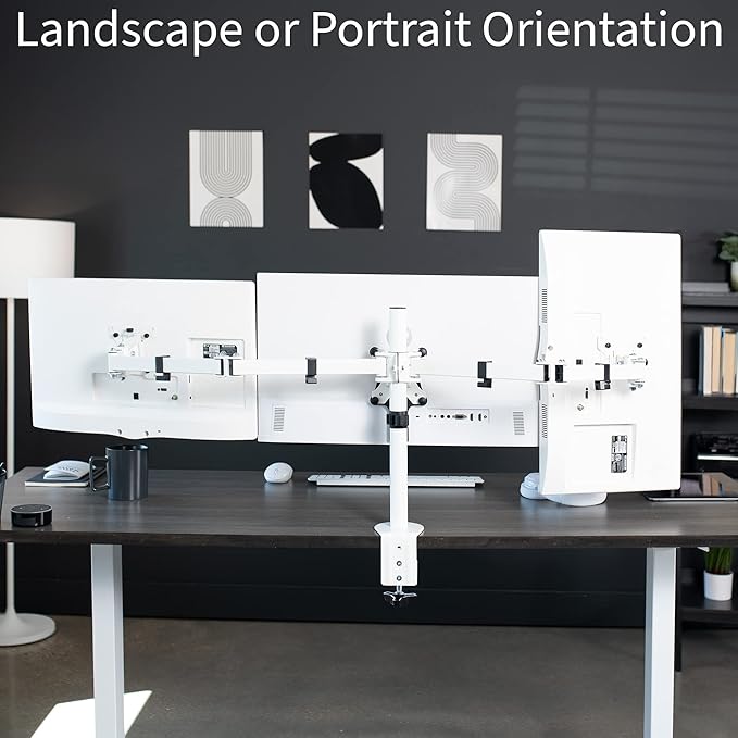 VIVO Triple Monitor Adjustable Desk Mount, Articulating Tri Stand, Holds 3 Screens up to 24 inches, White, STAND-V003YW