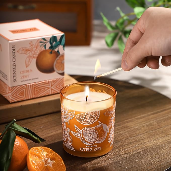 Scented Candle - Citrus - 6oz Aromatherapy Soy Wax Jar Candle for Home, Gifts for Women - 170g