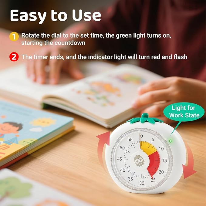 Visual Timer for Kids & Adults – 4-Color Zone Countdown Timer, 60-Min Silent Pomodoro Timer for ADHD Focus, Study, Cooking & Time Management Tool