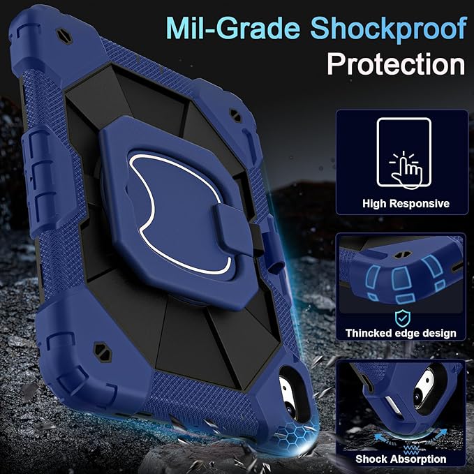 Case for iPad (A16) 11th Gen 11 Inch (2025) /iPad 10th Gen 10.9 Inch (2022) with Screen Protector/Rotating Stand/Pencil Holder,Military Grade Shockproof i Pad Case 10th Generation,Navy Black
