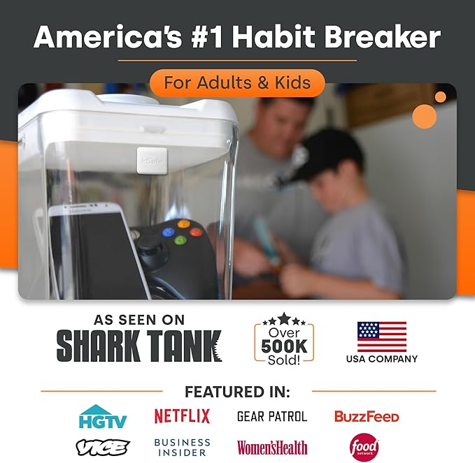 kSafe Time Locking Container Medium – Phone Lock Box, Snack Safe, Self-Control Timer Box, BPA-Free Plastic, No Overrides, 5.5” W x 5.5” H, White Lid, Clear Base