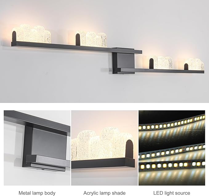 Qcyuui Modern Wall Sconces 47.2inch Dimmable LED Wall Lights 3000K Acrylic Wall Lighting Indoor Long Linear Wall Lamps for Living Room Bedroom Hallway, Black,36W