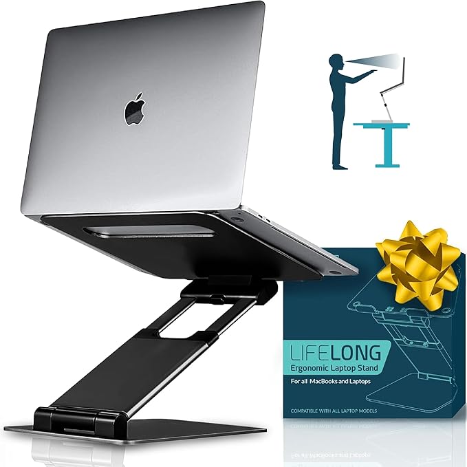 Lifelong Ergonomic Adjustable Laptop Riser - Fits 10-17 Inch Laptops & MacBooks - Portable Desk Laptop Stand