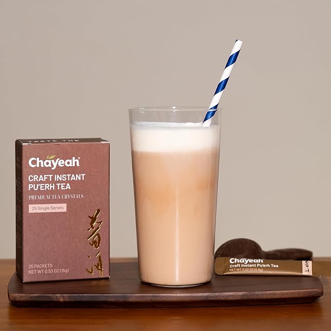 CHAYEAH, Craft Instant Pu'erh Black Tea, Quick Brew Tea Crystals, No Sugar, Natural Caffeine, Hot or Cold (25 Packets)