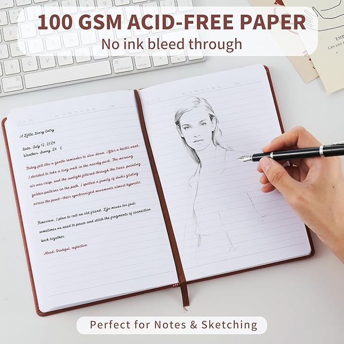 Hardcover Notebooks, A5 Lined Journals Notebook for Writing 160 Pages, 8.2 x 5.5 inch, Classic Ruled Notebooks for College/Work/Travel(Brown 1 Pack)