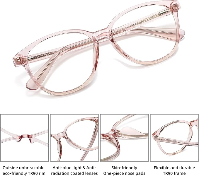 MEETSUN Blue Light Blocking Glasses for Women Cat Eye Blue Light Glasses TR Frame Anti Eyestrain UV Glare Computer Gaming Eyeglasses(Light Pink Frame)