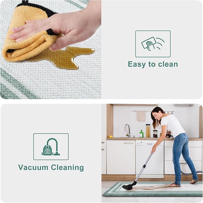 KIMODE Anti Fatigue Kitchen Mats,Farmhouse Kitchen Rugs Non Slip Rubber Backing,Waterproof Kitchen Mat for Floor,Cushioned Standing Mat for Kitchen,Laundry,Sink,Desk,Green