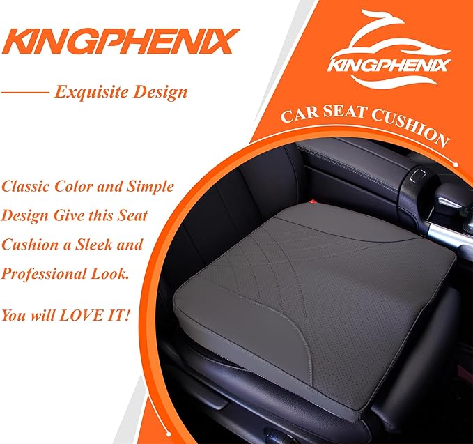 kingphenix Premium Car Seat Cushion, Memory Foam Driver Seat Cushion to Improve Driving View- Coccyx & Lower Back Pain Relief - Seat Cushion for Car, Truck, Office Chair (Dark Gray)