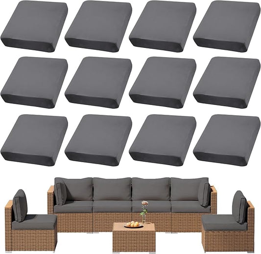 12Pcs Outdoor Cushions Covers Waterproof, Patio Cushion Covers, Stretch Cushion Covers Replacement,Cushion Slipcovers, Furniture Cushion Covers (Grey 1, 12PCS)
