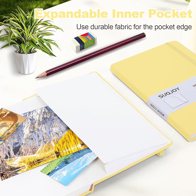 Lined Journal Notebook for Women Men,5.5"x8.3",100 GSM Thick Paper, A5 Hardcover Leather Journaling Notebooks for Writing,Travel,Work & School,College Ruled Notebooks for Note Taking Diary(Yellow)