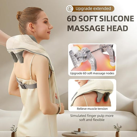 Cordless Neck Massager with Heat, Electric Neck Shoulder Massager with Heat, Kneading, 6-Point for Deep Tissue Pain Relief, Rechargeable Battery, Brushless Motor