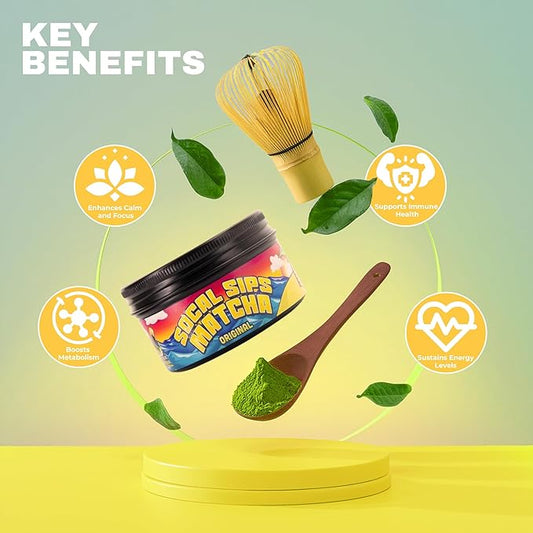 SoCal Sips Original Ceremonial Grade Matcha Powder - Premium Organic Japanese Green Tea, First Harvest Matcha for Lattes, Smoothies, & Tea Ceremonies - Authentic Japanese Origin, 1.43oz