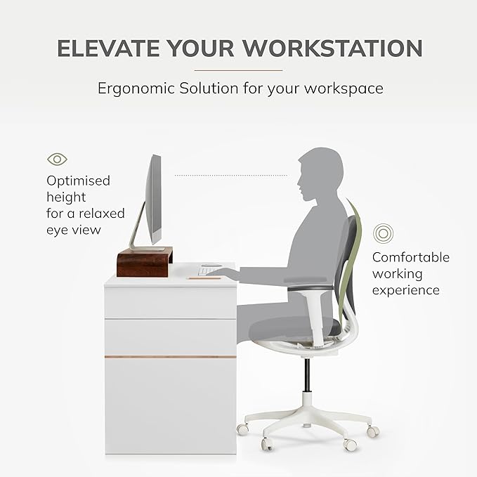 Anji Mountain Wood Monitor Stand Riser Desk Desktop Organizer Table for Home, Office Workspace, Laptop Riser, Ergonomic Design Stand for Gaming Setup, with Power Source, Walnut