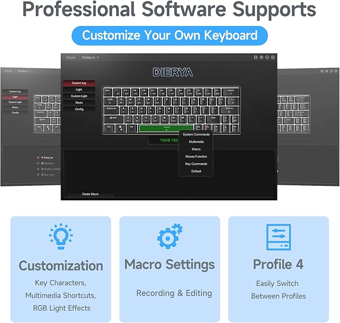 DIERYA DK63 60% Wireless Mechanical Gaming Keyboard | Bluetooth/2.4G/Wired | RGB Backlit | Anti-Ghosting Compact 63-Keys Mini Keyboard | with Blue Switch | for Windows Laptop PC Gamer Typist-White