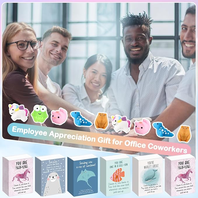 Wettarn 25 Sets Appreciation Gifts Cute Animal Stress Balls with Support Gift Boxes Inspirational Party Favors for Employee Coworker Friends Office Positive Relief Toys