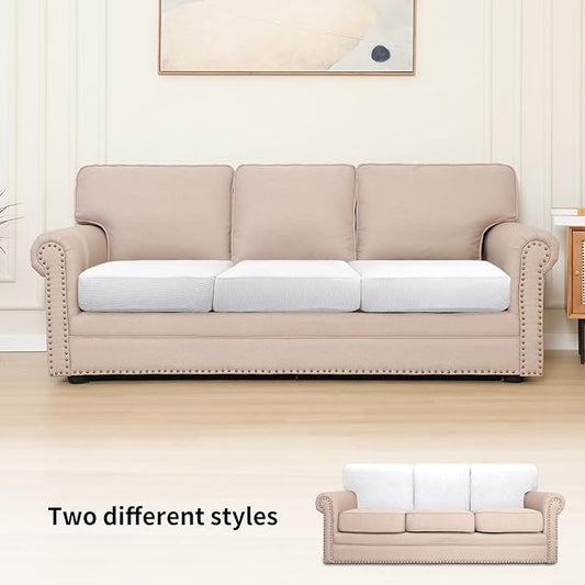 Easy-Going Stretch Individual Chair Couch Cushion Cover Sofa Cushion Furniture Protector Sofa slipcover Soft Flexibility with Elastic Bottom (3-Piece Sofa Cushion Cover, Snow White)