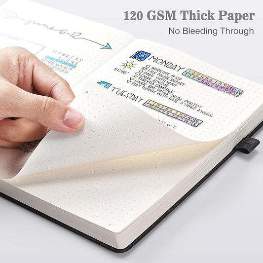 OMEYA Dotted Journal Notebook 3 Pack, A5 Hardcover Notebook with 120gsm Thick Dotted Paper, Leather Journals for Women, Men, Dot Grid Notebook Journal for Writing, Notebooks for Work, 5.75" × 8.38"