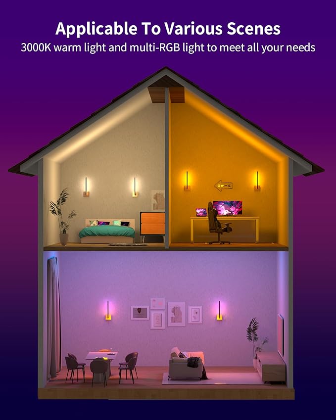 Modern Wall Sconces Set of 2, Gold Aluminum Wall Lights with Dimmable and Remote Control, 3000K and RGB Hardwired Wall lamp for Living Room, Bedroom, Bathroom, Hallway, 16 Inch