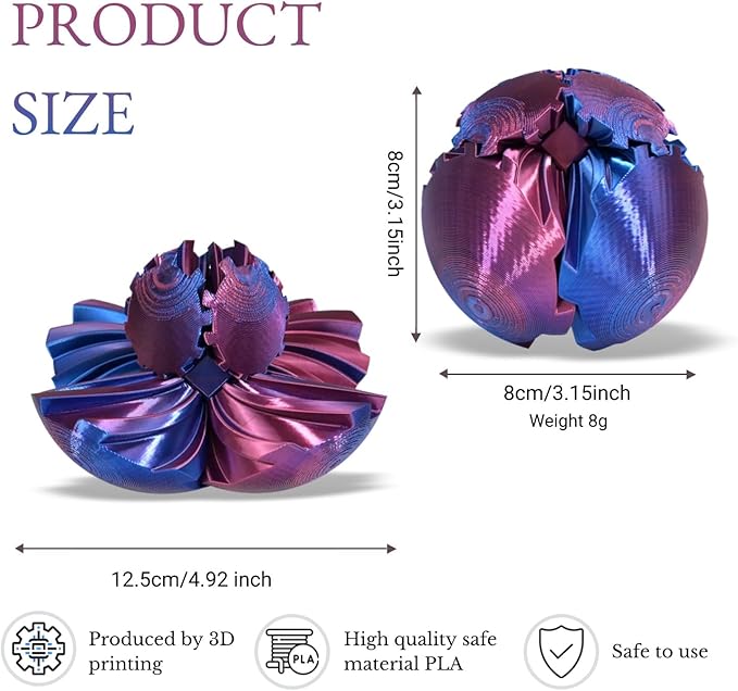 Gear Ball, 3D Printed Gear Ball, Gear Sphere Fidget Toy Stress Relief Toy for ADHD, Anxiety Relaxing Toy for Adults at Work/Study/Travel