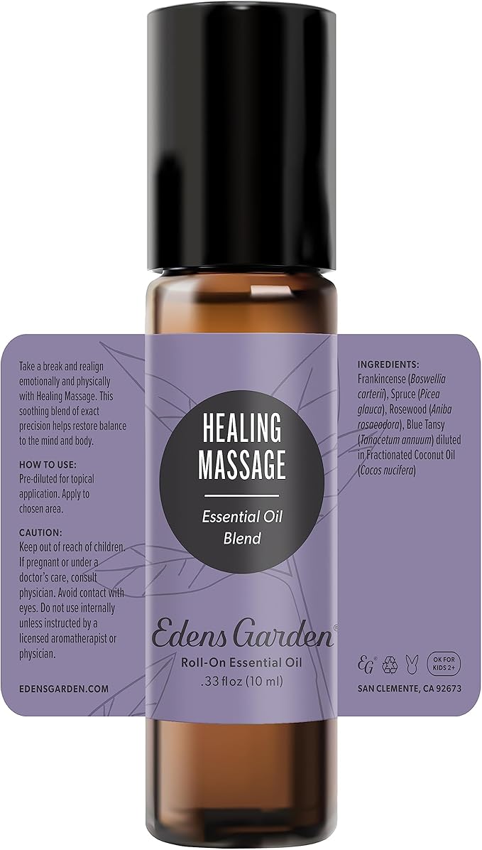 Edens Garden Healing Massage Essential Oil Roll-On Blend- 100% Pure Premium Grade, Natural, Therapeutic, Aromatherapy, Kid & Skin Safe, The Best for Comfort, Tension Pre-Diluted 10 ml (.33 fl oz)