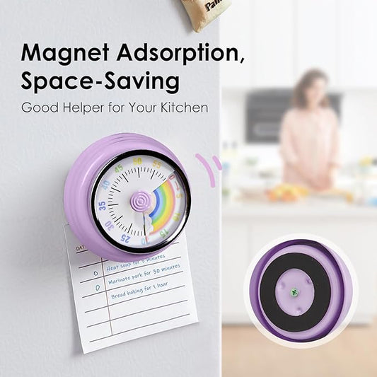 Visual Timer for Kids Rainbow Kitchen Timer with Magnetic Base Mechanical Timer 60-Minute Countdown Timer Ringer Alert Time Management Tool for Children and Adults Study Work Cooking, Purple