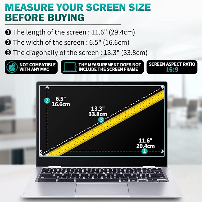 F FORITO 2-Pack 13.3 inch 16:9 Anti Blue Light Laptop Screen Protector, Anti Glare & Anti Scratch Screen Filter Compatible with 13.3” Lenovo/ASUS/Dell/HP/Acer/HP/SAMSUNG with 16:9 Aspect Ratio