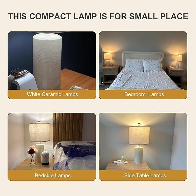 20.25/inch Modern Ceramic Table lamp Set of 2 Small Farmhouse Bedside lamp Creamy-White Nightstand Lamp End Table Lamps for Living Room Bedroom Study Office AMZ-T1109WH0