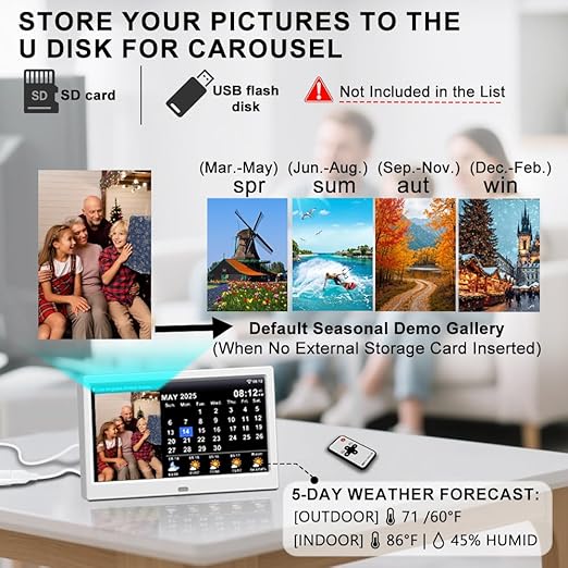 2025 New Digital Clock with Temperature/Humidity & Weather Forecast, Auto Time Sync Large Display, Custom Alarms & Medication Reminders, Ideal for Elderly (White, 10.1inch)