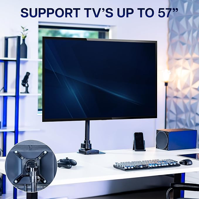 VIVO Clamp-on Single Ultra Wide Monitor Desk Mount, Low Profile Heavy Duty Adjustable Stand for 1 Ultrawide Screen up to 57 inches, 59.4 lbs Capacity, Black, STAND-V157C