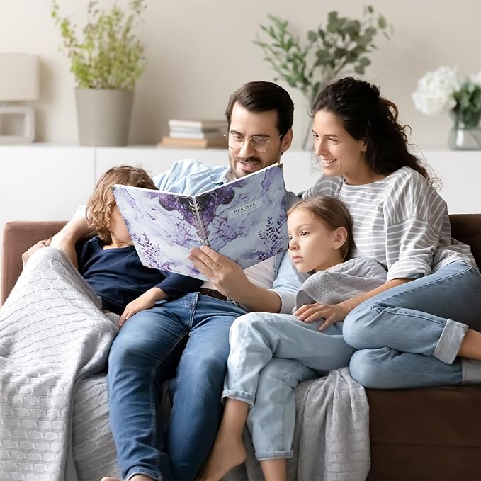 Ospelelf Academic Planner Undated Daily Spiral Binding Weekly Monthly Hardcover Planners with Stickers 12 Months Productivity Aesthetic Journey Letter Size Purple Marble