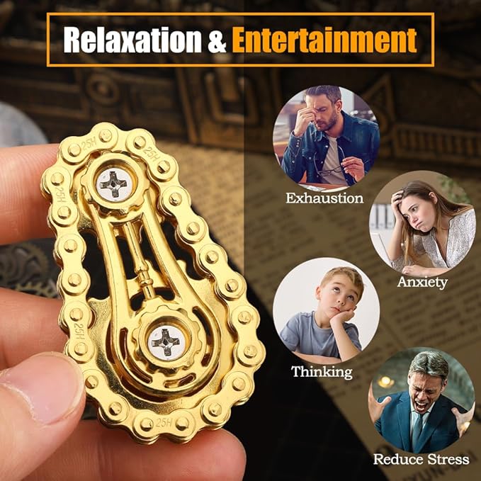 Fidget Chain Gear Toy, Metal Hand Roller Fidget Spinner for Kids Adults, Metal Assemble Sprockets Bike Chain Gears, EDC Novelty Stress Relief Desk Office Birthday Gift for Goodie Bag Fillers