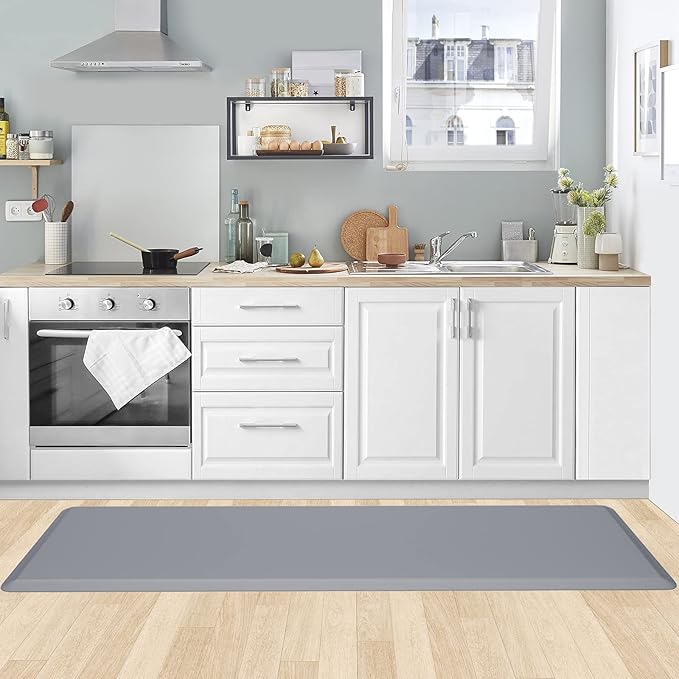 KitchenClouds Cushioned Anti Fatigue Kitchen Rug, 17.3"x60", Waterproof Non Slip, Standing Desk Mat, Comfort Floor Mat for Kitchen, House Sink, Office (Grey)