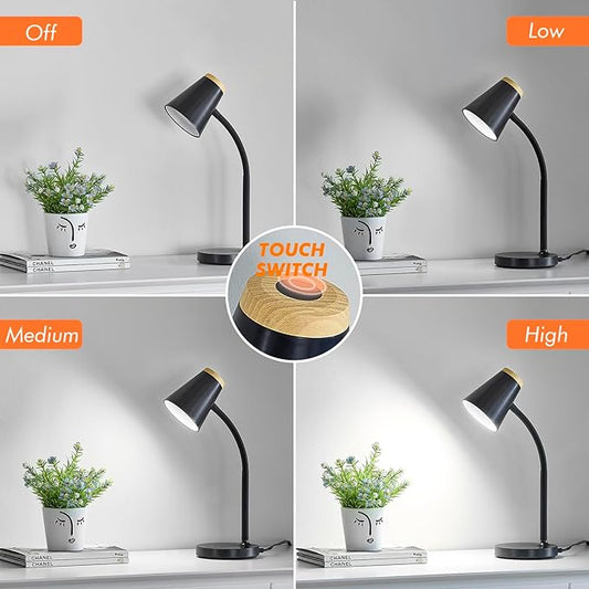 Desk Lamp for College Dorm Room - Small LED Desk Lamp Touch Dimmable Reading Light for Home Office - Adjustable Flexible Gooseneck Table Lamp for Bedside Bedroom Nightstand Black