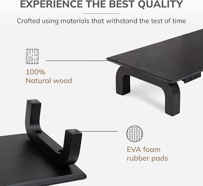 Anji Mountain Monitor Stand - Desktop Organizer & Laptop Riser, Ergonomic Monitor Riser, Space-Saving Monitor Stand for Desk, Durable Construction, Easy Assembly, Ideal for Home & Office,Black