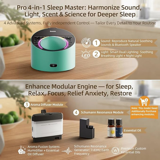 Sound Machine & Soothing Night Light, Premium Metal Shell with Excellent 3inch Speaker, White Noise Machine & 50+ Natural Sounds – Upgradeable System for Sleep, Focus, Relaxation – Adults Kids Baby