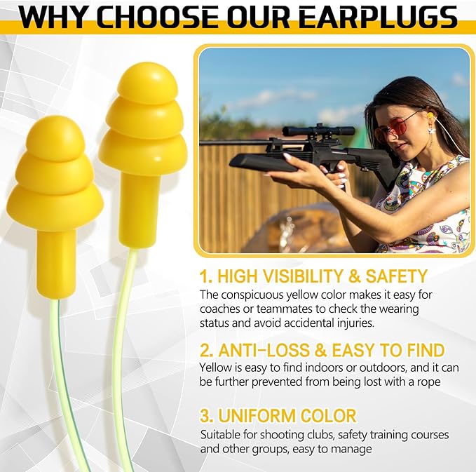100 Pair Ear Plugs Reusable Silicone Earplugs with Cord, 25db Corded Ear Plugs for Shooting Hunting Hearing Protection Lightweight Earplugs for Sleeping Noise Cancelling Work Construction