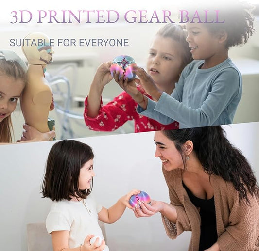 Gear Ball, 3D Printed Gear Ball, Gear Sphere Fidget Toy Stress Relief Toy for ADHD, Anxiety Relaxing Toy for Adults at Work/Study/Travel (RainbowColor, TwistedLine)