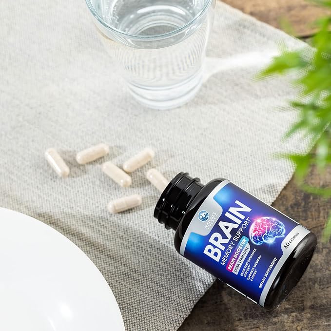 Brain Memory Supplement Pills - Nootropics Support for Concentration, Clarity, Alertness & Focus - Brain Health with Bacopa, Cognitive Vitamins, Phosphatidylserine, DMAE - Brain Booster - 60 Capsules