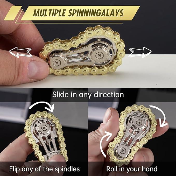 Fidget Spinners Toys for Adults Metal Figette Bike Chain Pain Stim Fidgets Toy for Teens ADHD Cool Gadgets Desk Offices Gift Anxiety Relief Items Stress Tool Sensory Spiky Toy for Autism 3pcs