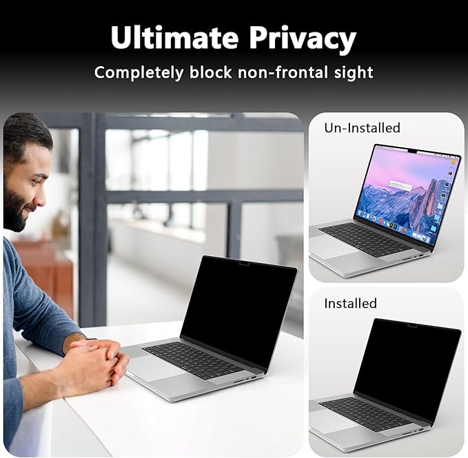 Magnetic MacBook Air 15 Inch Privacy Screen(2023-2025, M2, M3, M4), Removable Anti Glare Blue Light Macbook Pro Screen Protector, 360° Anti Spy and Easy Install Shield