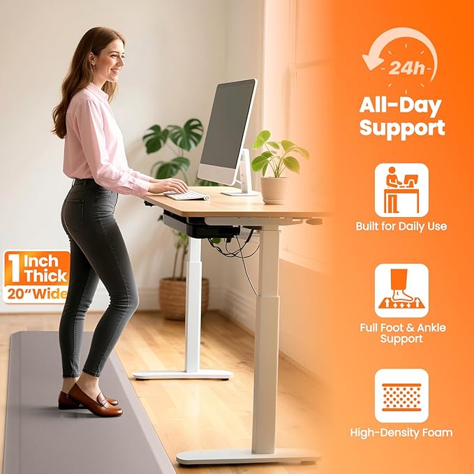 Kitchen Mats for Floor, 1 Inch Extra-Thick Kitchen Rugs, Non-Slip & Waterproof Standing Desk Mat, Comfort Anti Fatigue Mats for Kitchen Floor, Home, Sink, Office (20" X 72", Khaki)