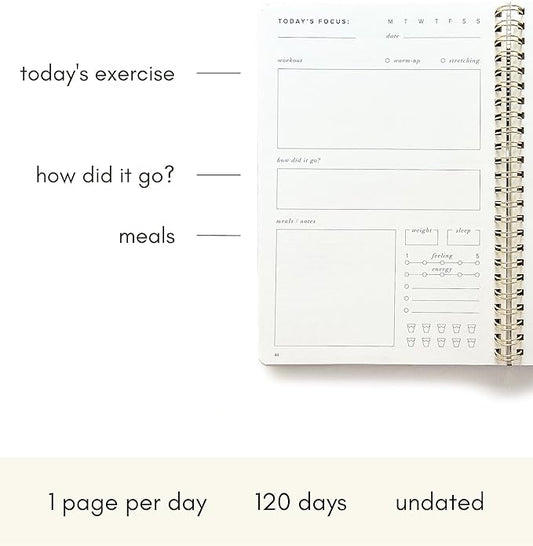 Kunitsa Co. Fitness Journal for Women - Track Workouts, Meals, and Weight Loss, Undated, Fits 120 Workouts, Dusty Blue, 6 x 8.5 Inches