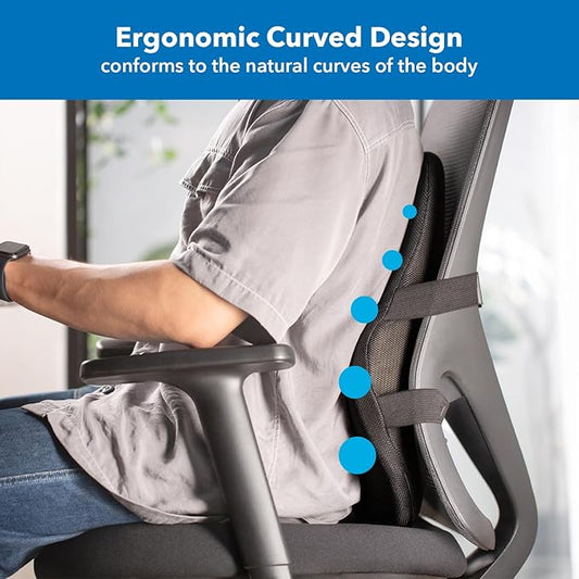 Mount-It! Office Chair Cushion, Lumbar Support Pillow for Office Chair, Back Support Pillow for Desk Chair, Gaming, Home or Car with Memory Foam Filling, Relief Back Pain Improve Posture, Black Large